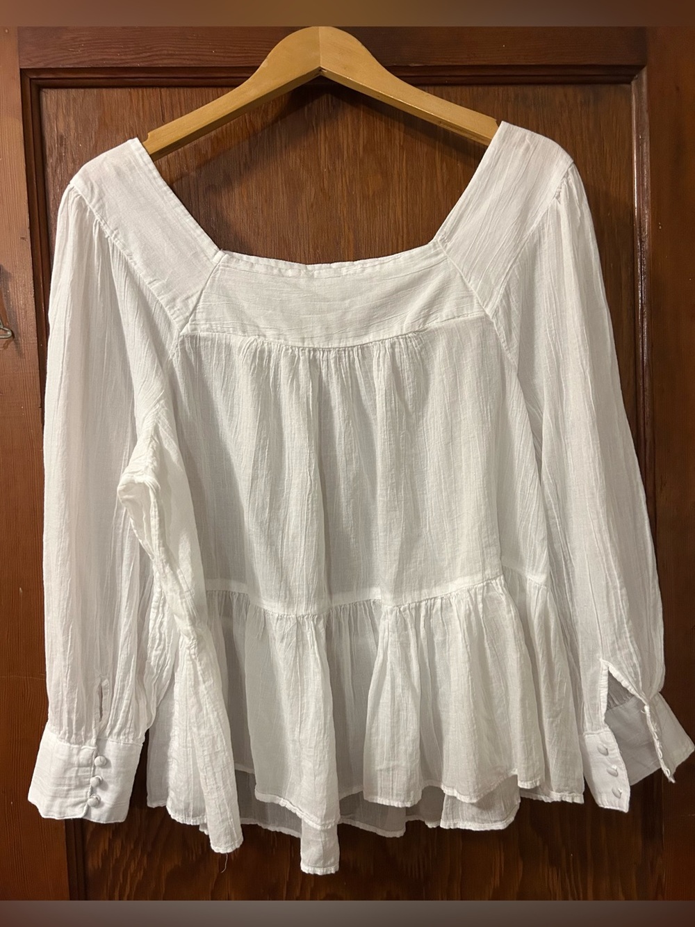 American Eagle Outfitters:  White Square Neck Tiered Long Sleeved Blouse, Size :
